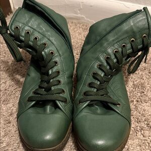 Dark Green Lace-Up Women's Ankle Boots - Size EU 39